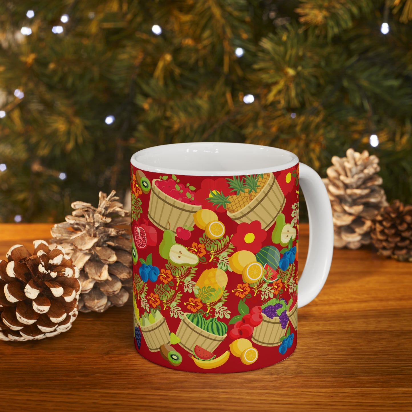 Fruitful and Delicious Red Ground Ceramic Mug 11oz