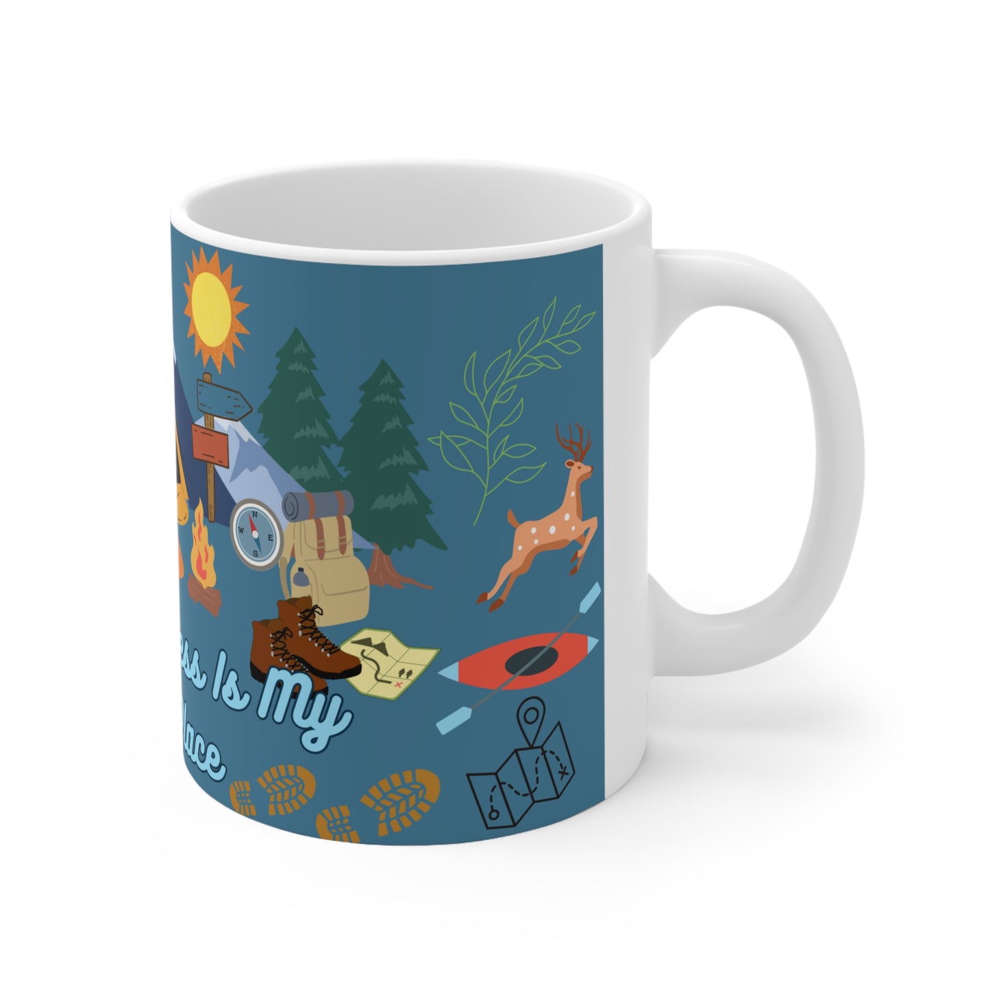 The Wilderness Is My Happy Place Blue Ceramic Mug 11oz