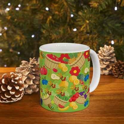 Fruitful and Delicious Green ground Ceramic Mug 11oz