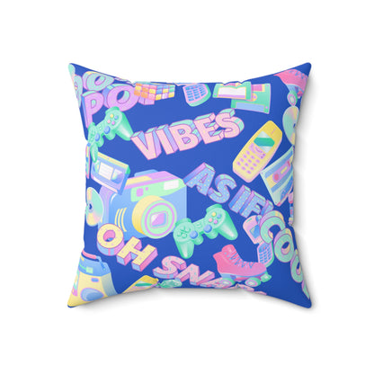 Retro Vibes Blue Spun Polyester Square Pillow