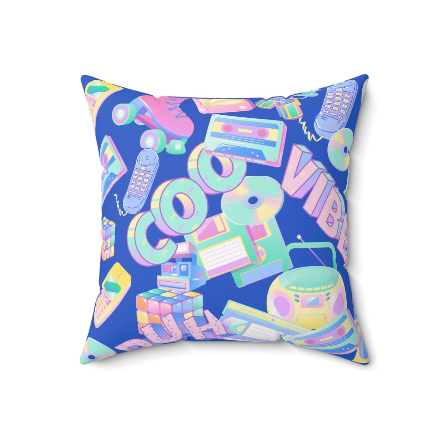 Retro Vibes Blue Spun Polyester Square Pillow