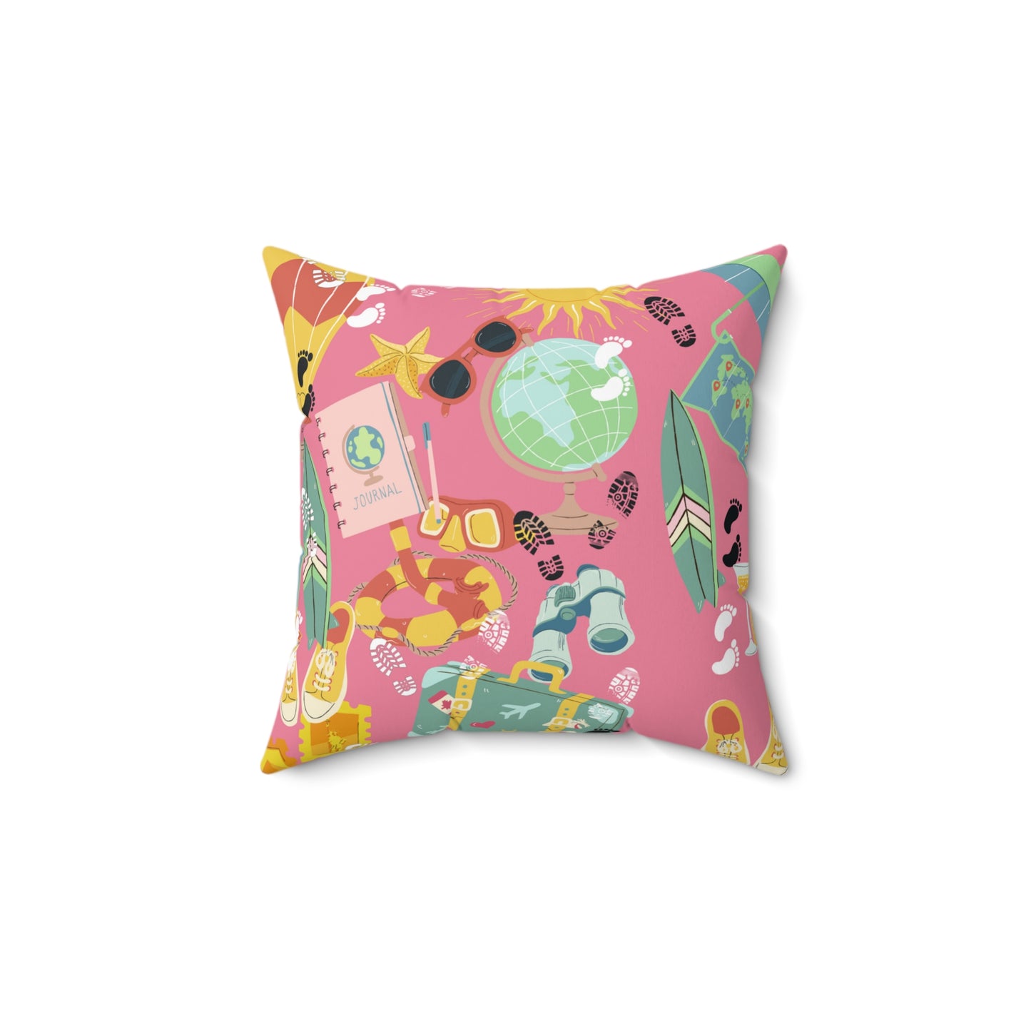 Travel and Exploration Pink Spun Polyester Square Pillow