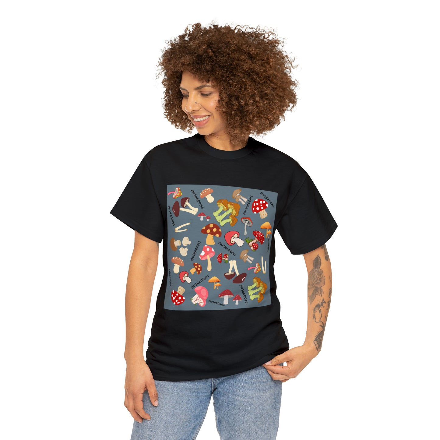 Mushrooms Grey Ground Unisex Heavy Cotton Tee