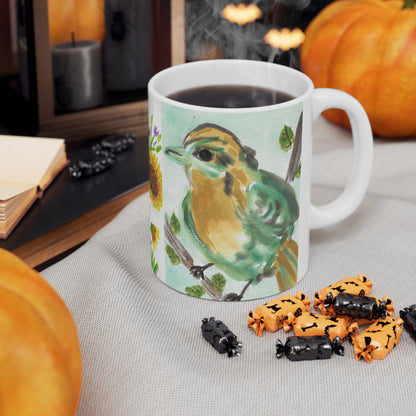 Bird and Sunflower Ceramic Mug 11oz