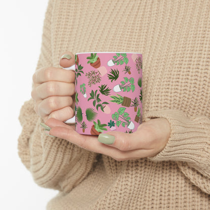 Plants and Doodles Pink Ceramic Mug 11oz