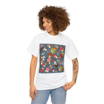 Mushrooms Grey Ground Unisex Heavy Cotton Tee