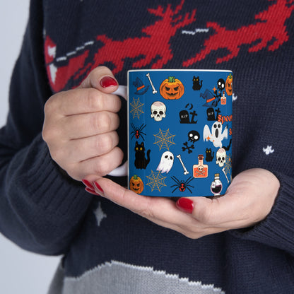 Spooky Creepy Season Blue Ceramic Mug 11oz