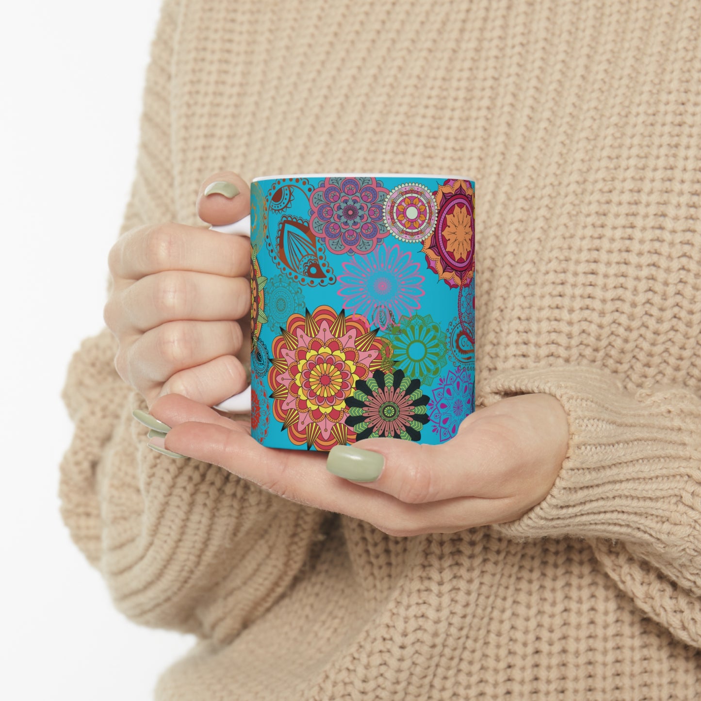 Paisley Floral Turq Ceramic Mug 11oz