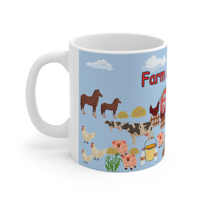 Farm Animals Blue Ceramic Mug 11oz