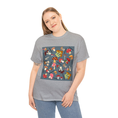 Mushrooms Grey Ground Unisex Heavy Cotton Tee