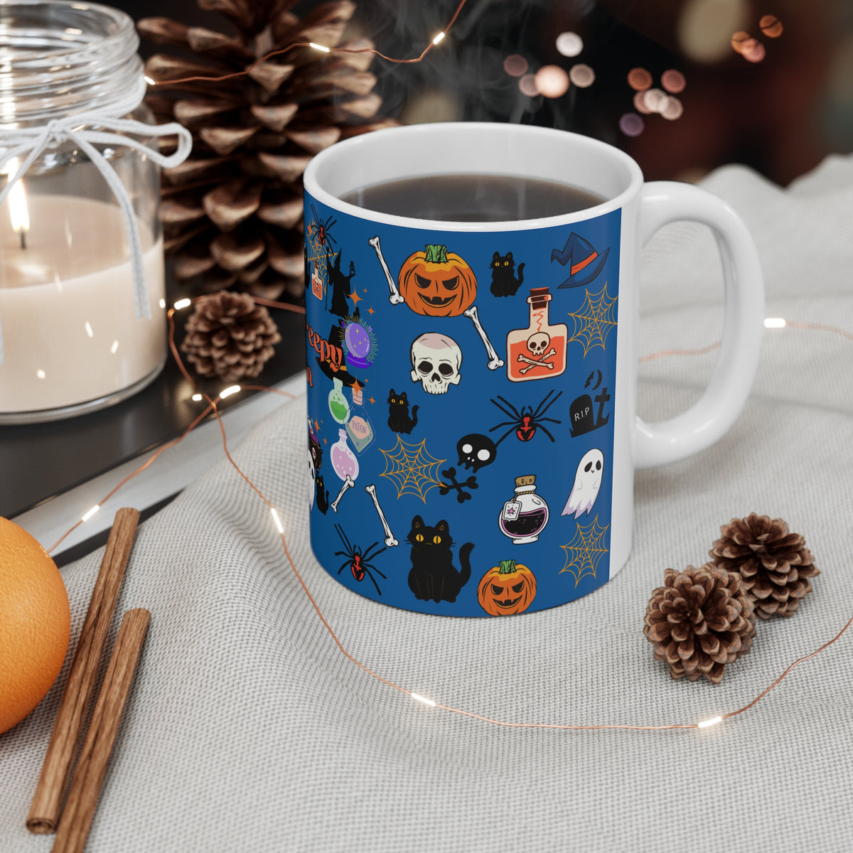 Spooky Creepy Season Blue Ceramic Mug 11oz