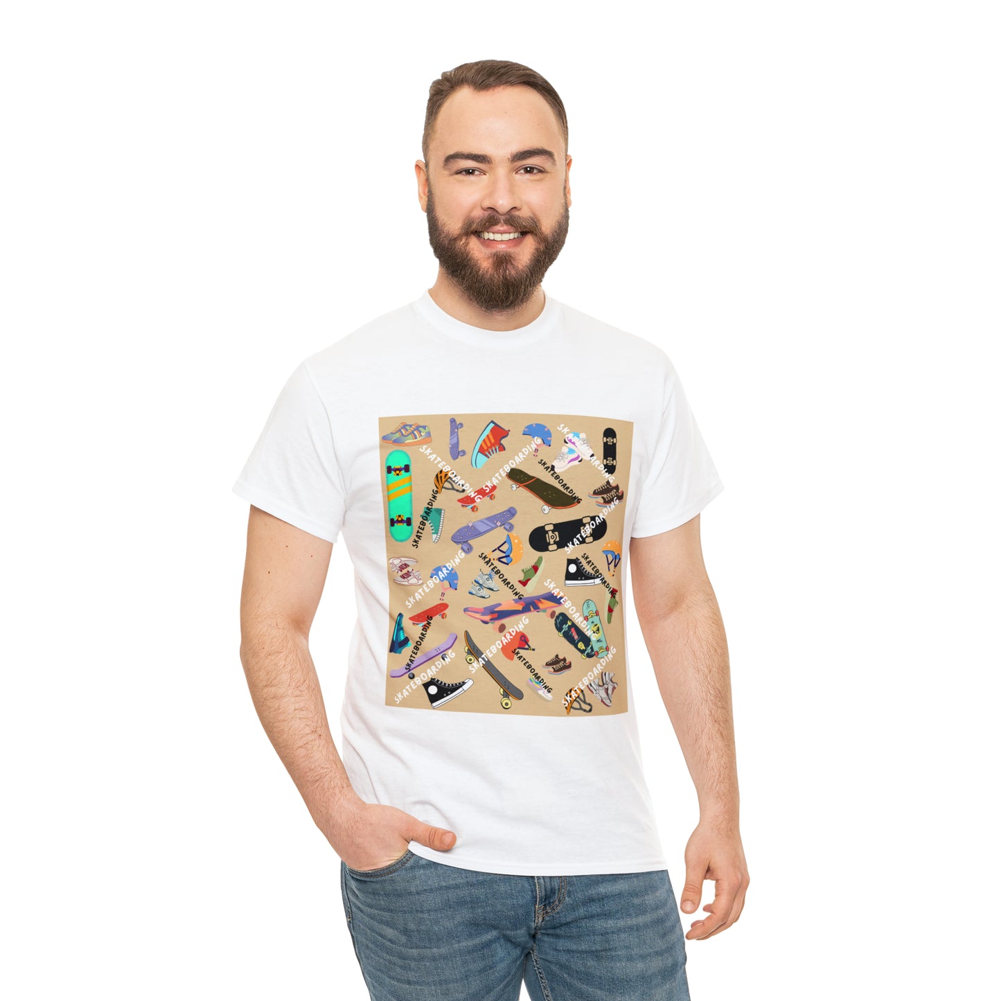 Skateboarding Beige Ground Unisex Heavy Cotton Tee