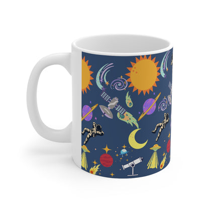 Outerspace Encounters Blue Ceramic Mug 11oz