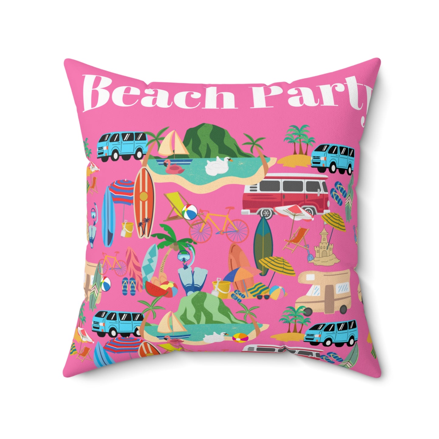 Beach Party Pink Spun Polyester Square Pillow