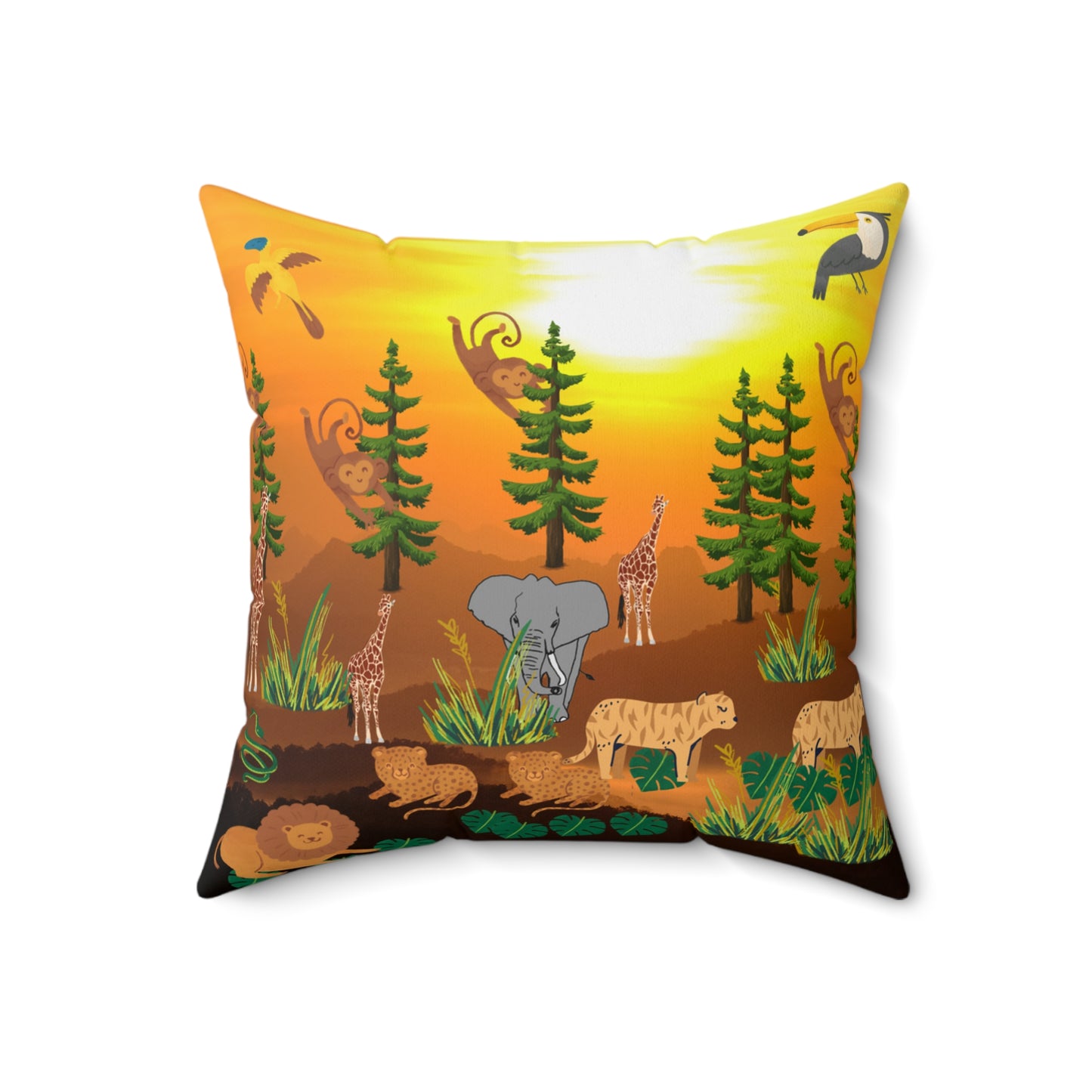 African Safari Spun Polyester Square Pillow