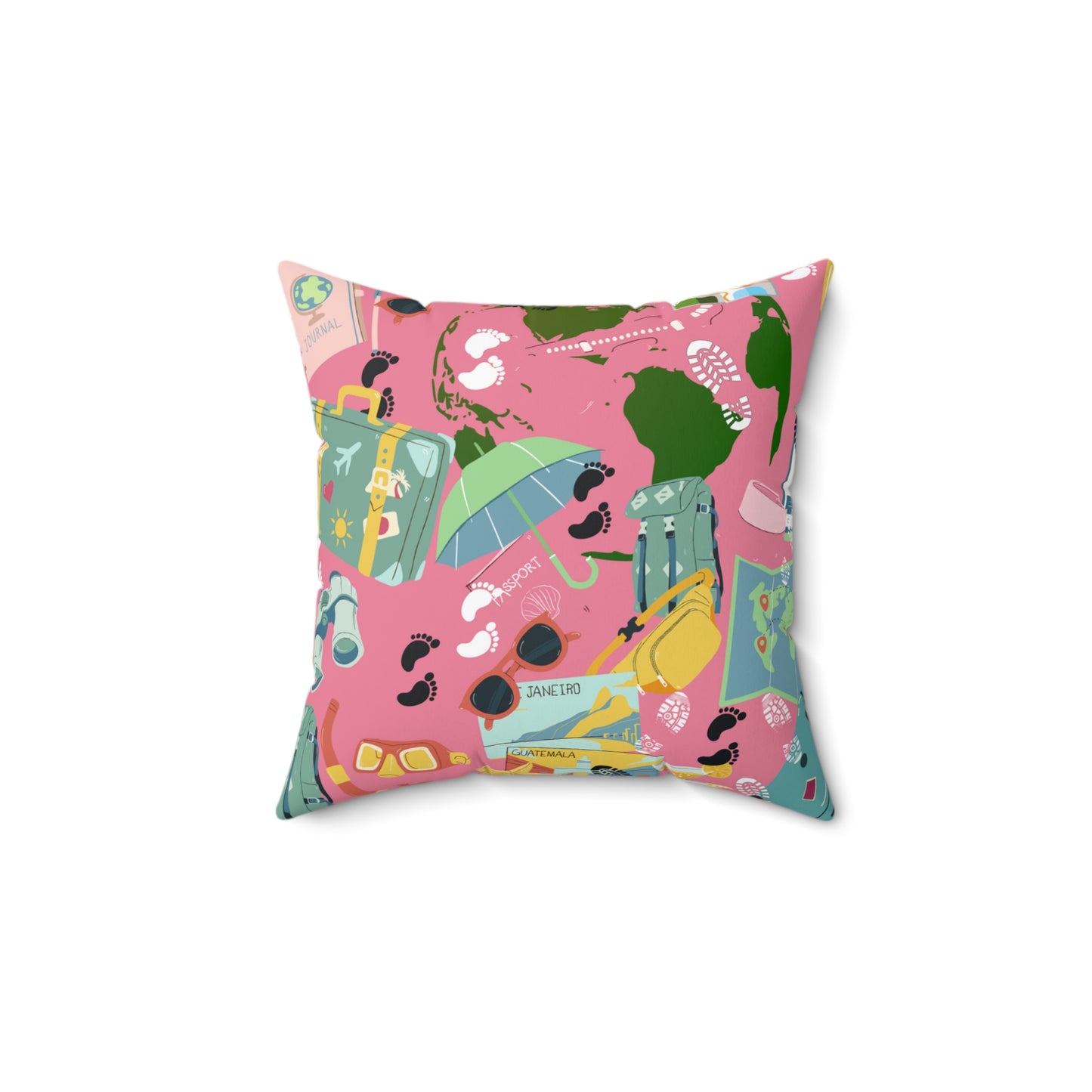 Travel and Exploration Pink Spun Polyester Square Pillow