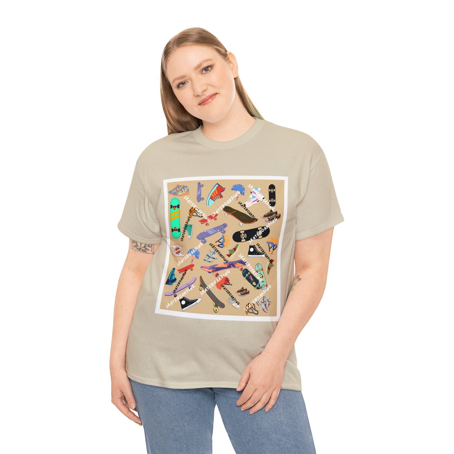 Skateboarding Beige Ground Unisex Heavy Cotton Tee