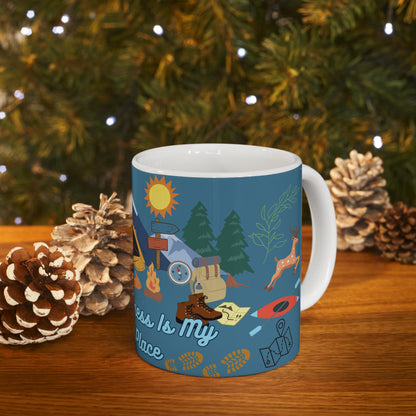 The Wilderness Is My Happy Place Blue Ceramic Mug 11oz
