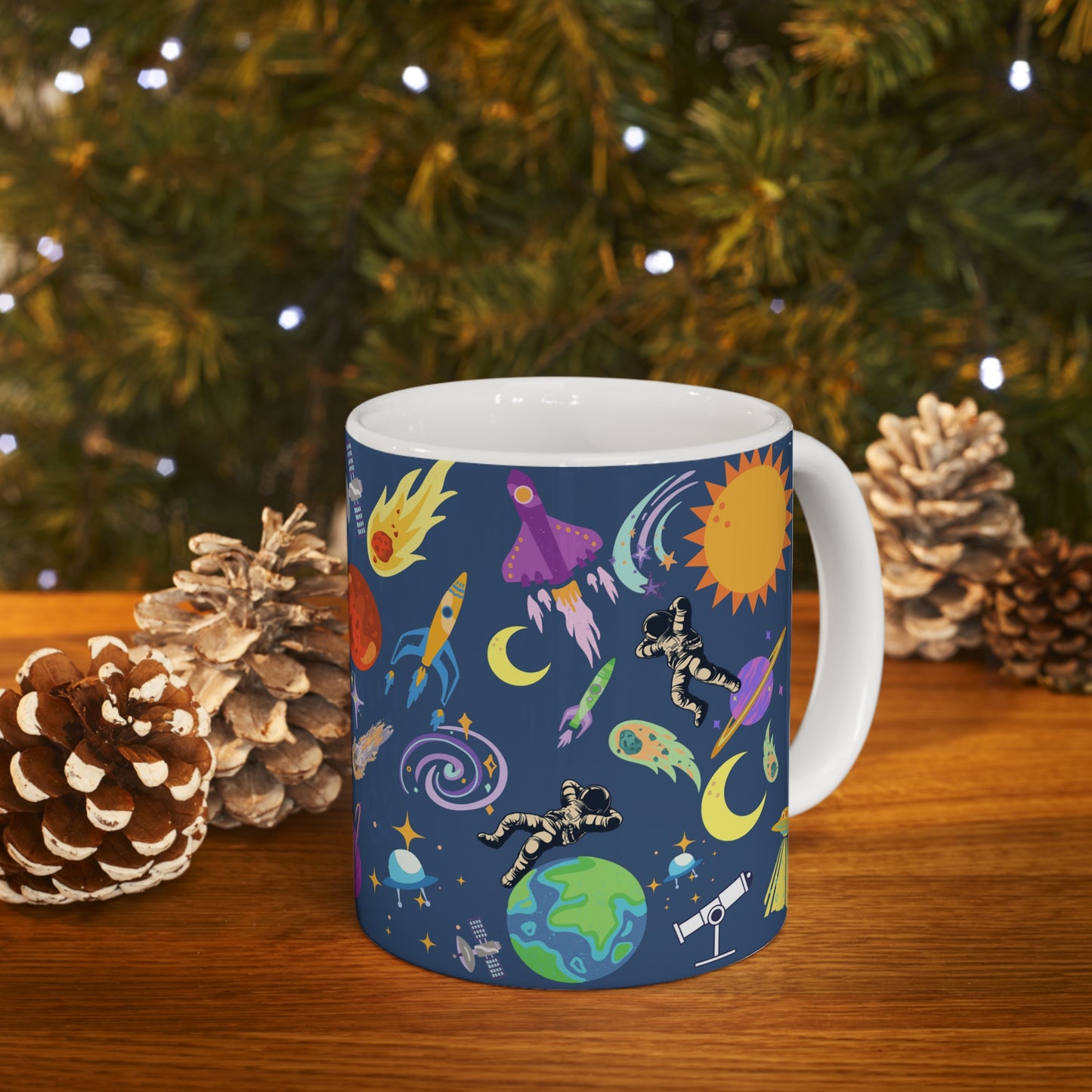 Outerspace Encounters Blue Ceramic Mug 11oz