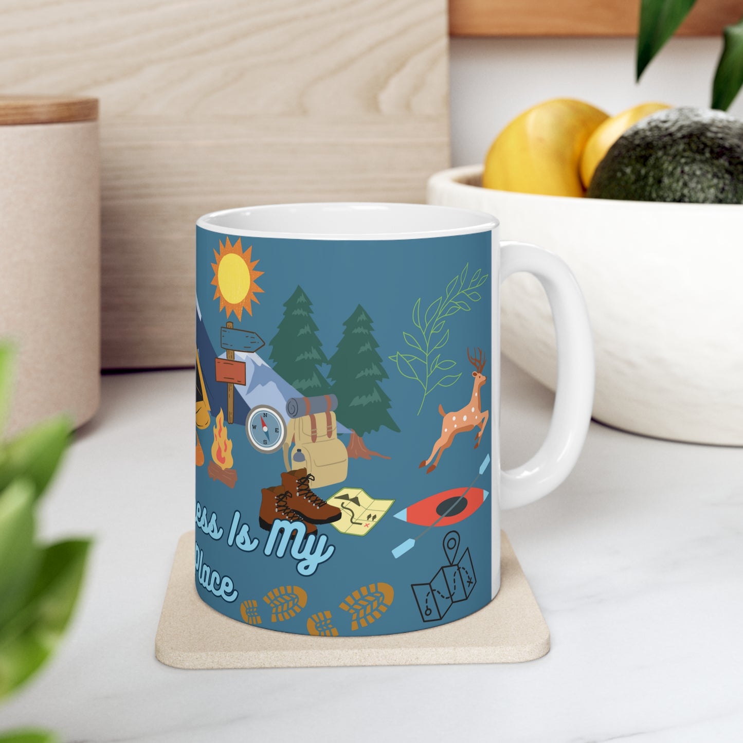 The Wilderness Is My Happy Place Blue Ceramic Mug 11oz