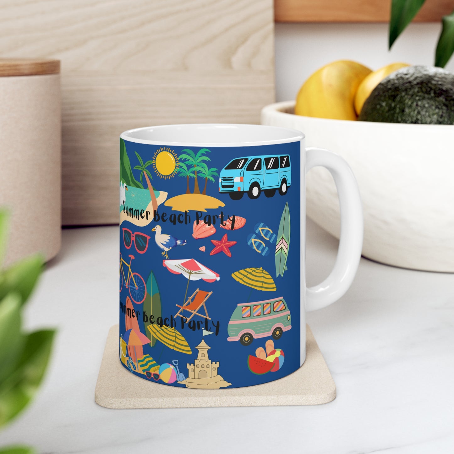 Summer Beach Party Navy Ceramic Mug 11oz