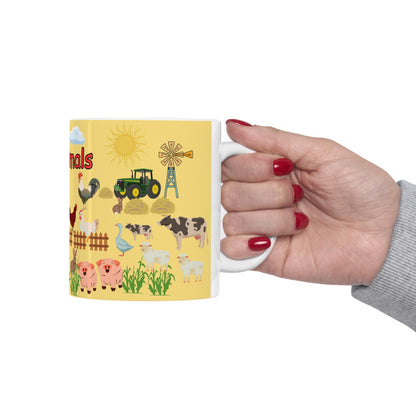 Farm Animals Yellow Ceramic Mug 11oz