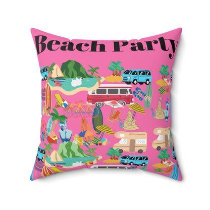 Beach Party Pink Spun Polyester Square Pillow