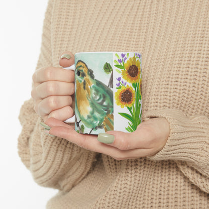 Bird and Sunflower Ceramic Mug 11oz