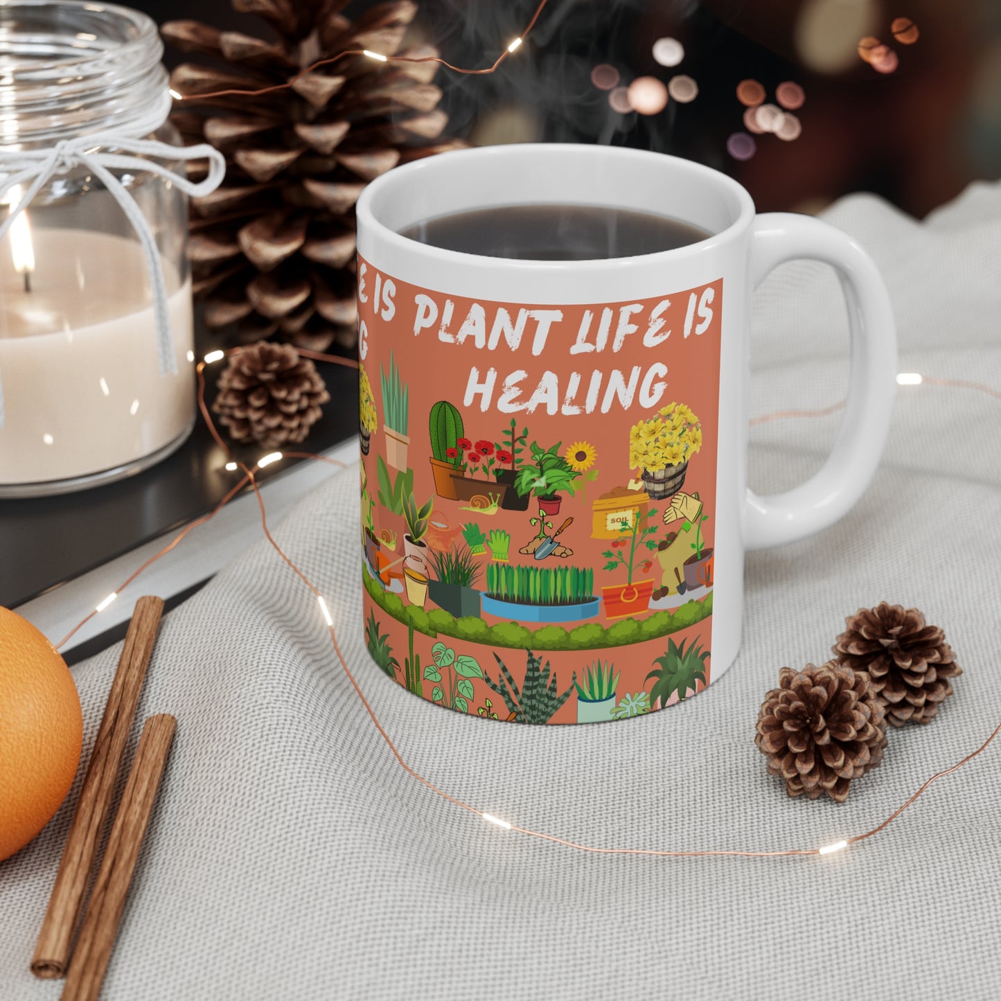 Plant Life Is Healing Orange Ground Ceramic Mug 11oz