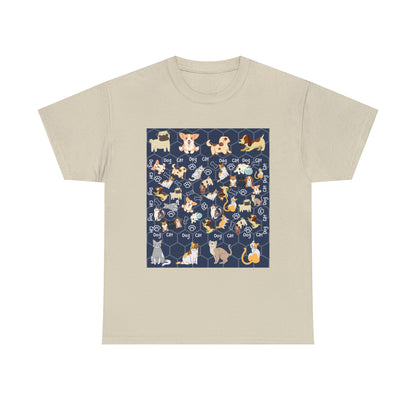 Dog and Cat Play Together Unisex Heavy Cotton Tee