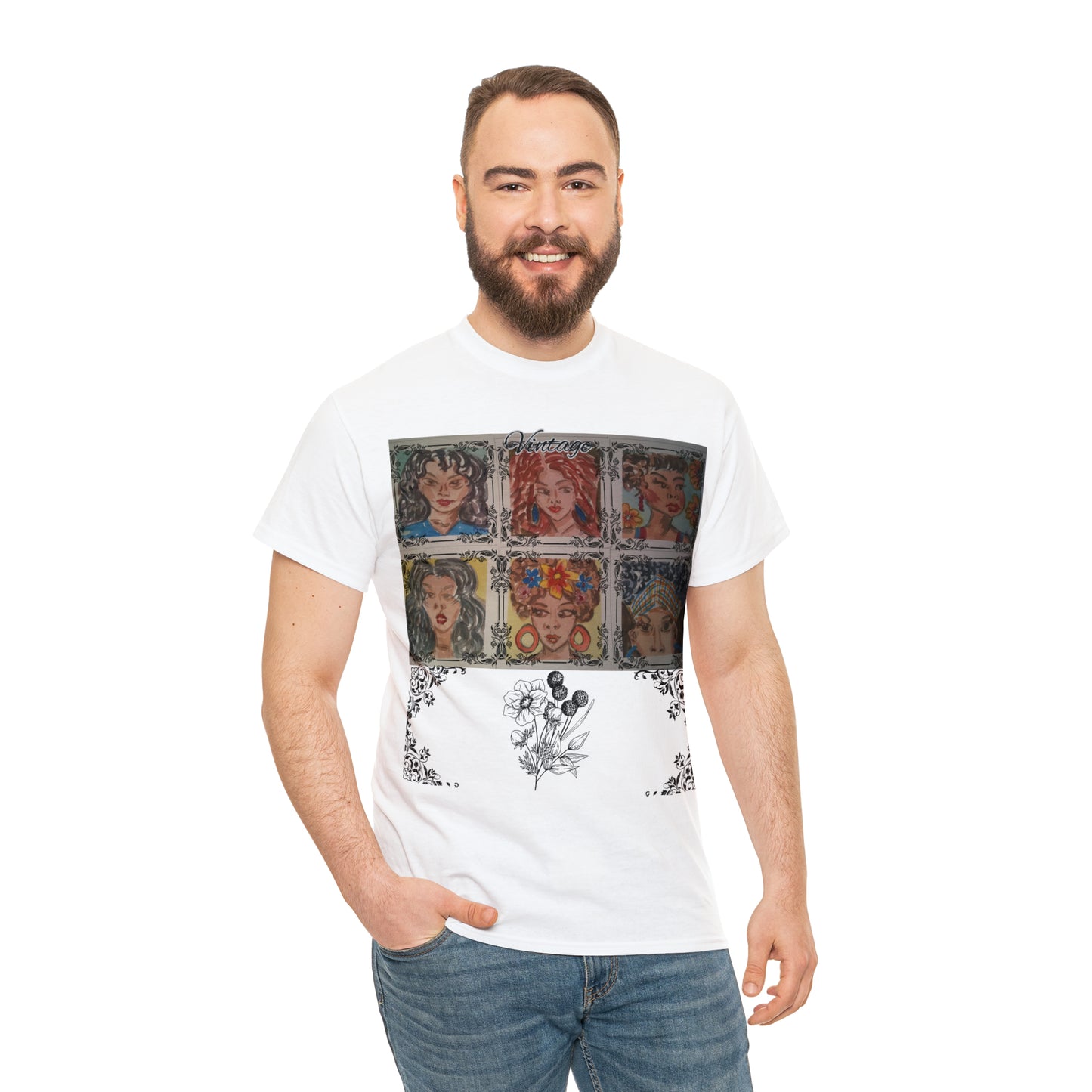 Vintage with comic art Unisex Heavy Cotton Tee