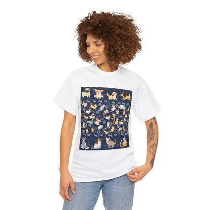 Dog and Cat Play Together Unisex Heavy Cotton Tee