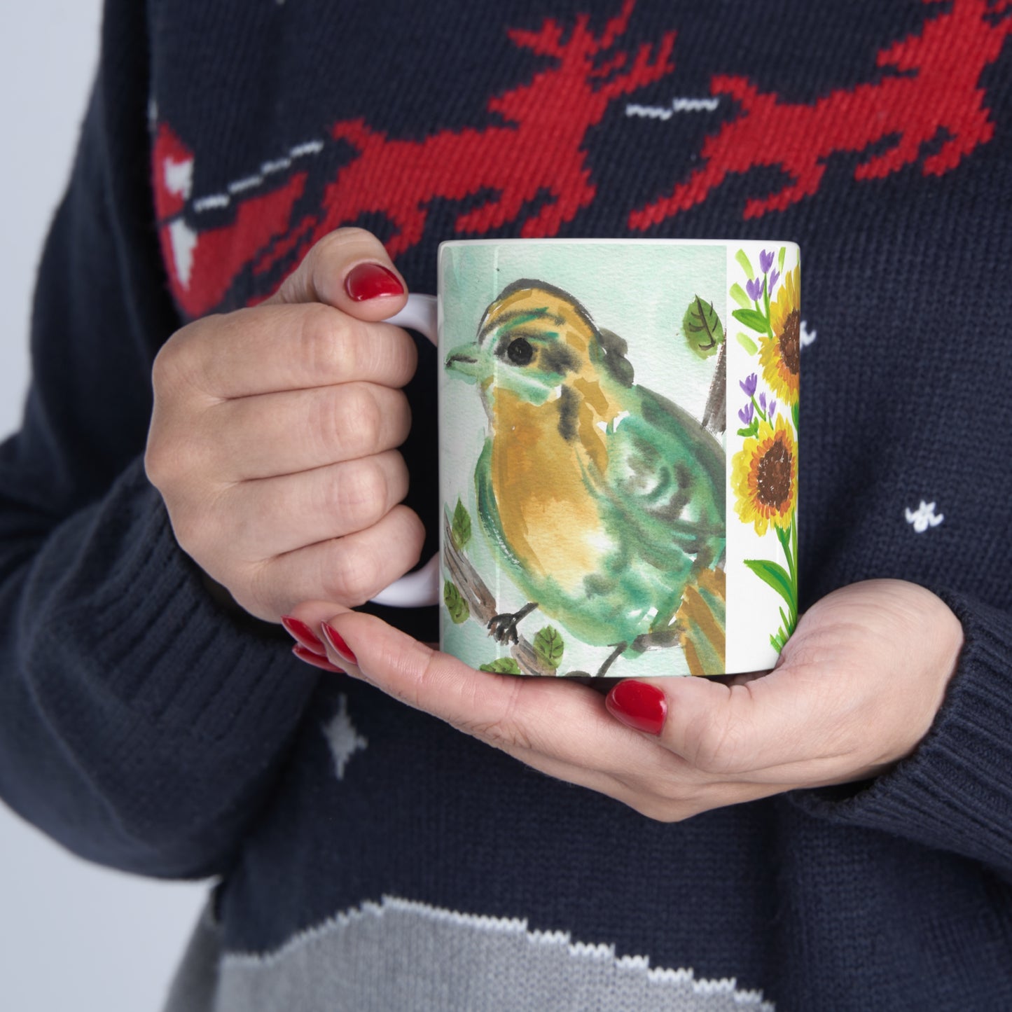 Bird and Sunflower Ceramic Mug 11oz