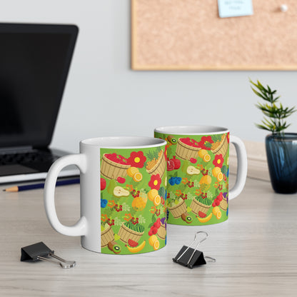 Fruitful and Delicious Green ground Ceramic Mug 11oz