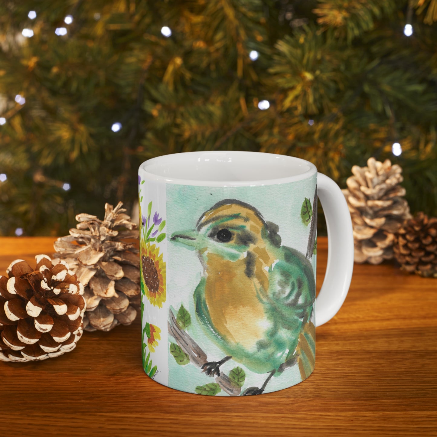 Bird and Sunflower Ceramic Mug 11oz