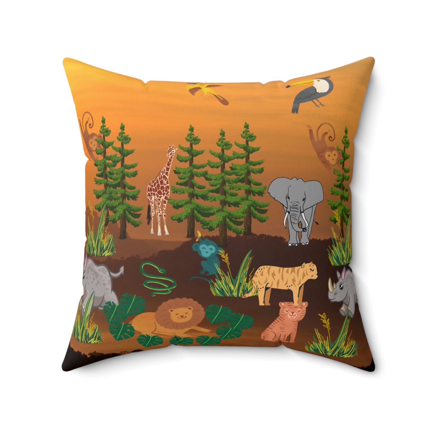 African Safari Spun Polyester Square Pillow