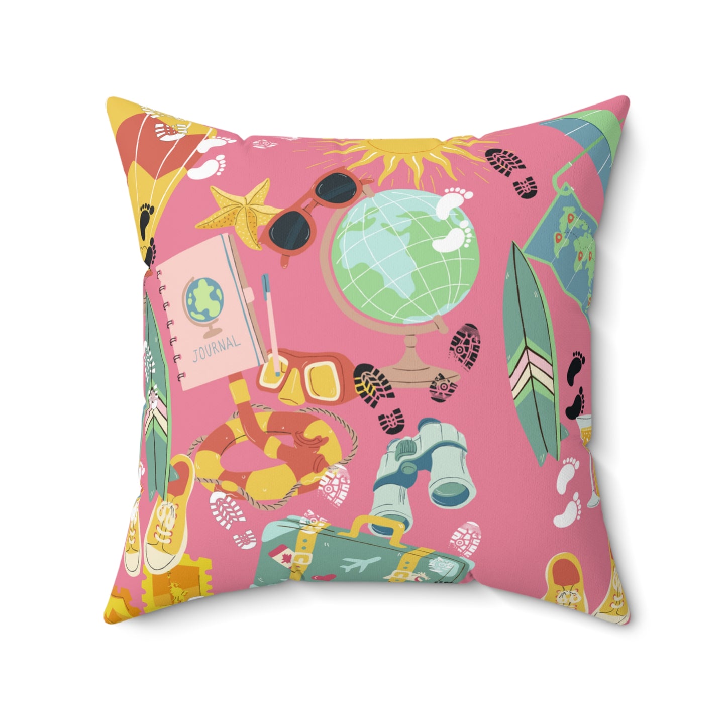 Travel and Exploration Pink Spun Polyester Square Pillow