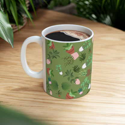 Plants and Doodles Green Ceramic Mug 11oz