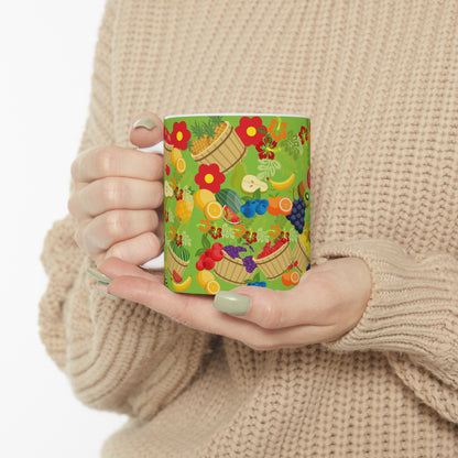 Fruitful and Delicious Green ground Ceramic Mug 11oz