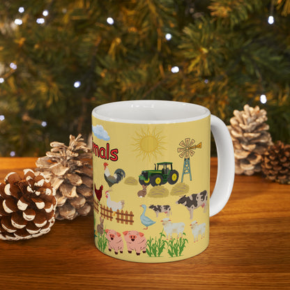 Farm Animals Yellow Ceramic Mug 11oz