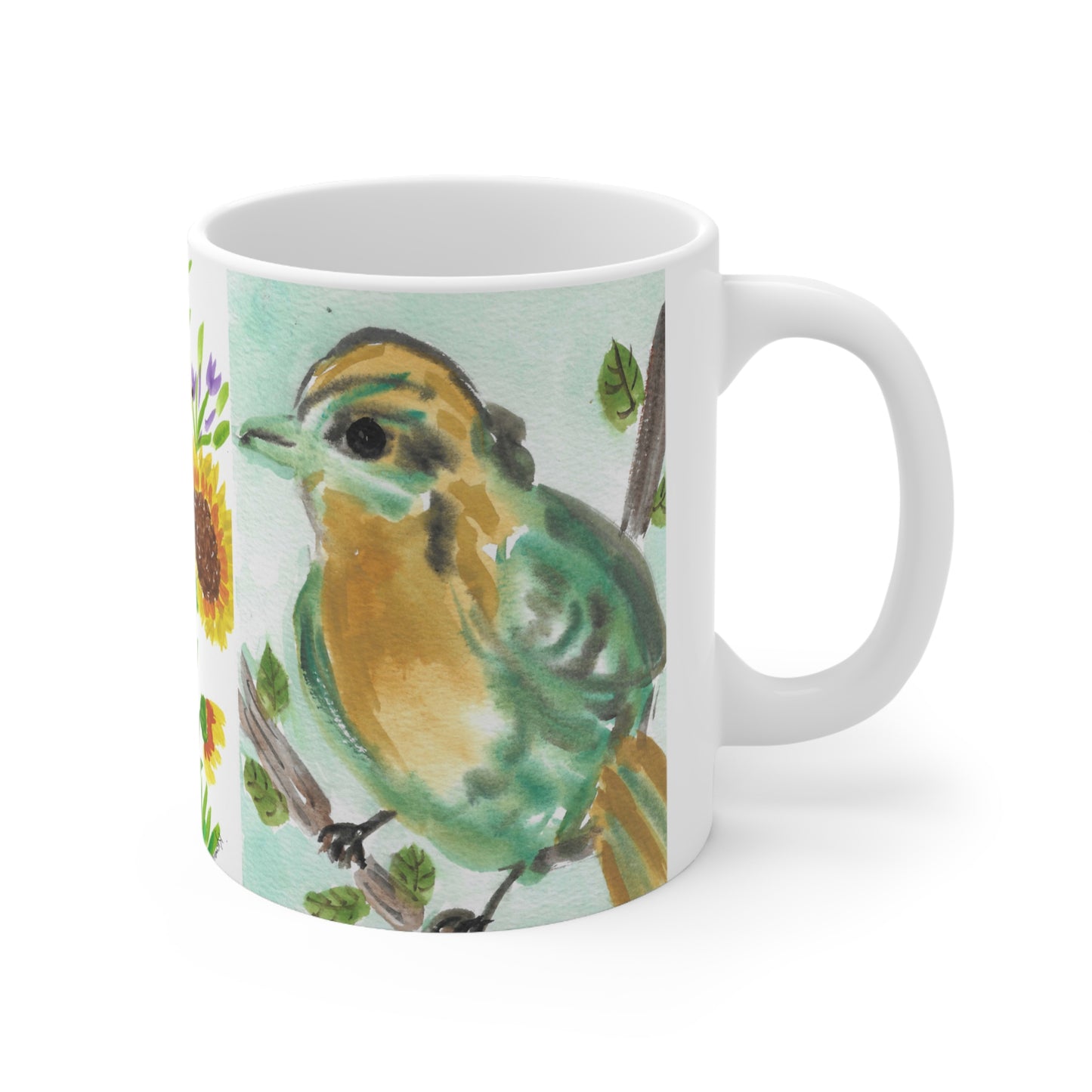 Bird and Sunflower Ceramic Mug 11oz