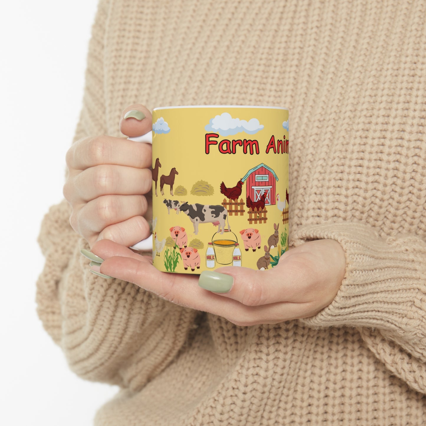 Farm Animals Yellow Ceramic Mug 11oz