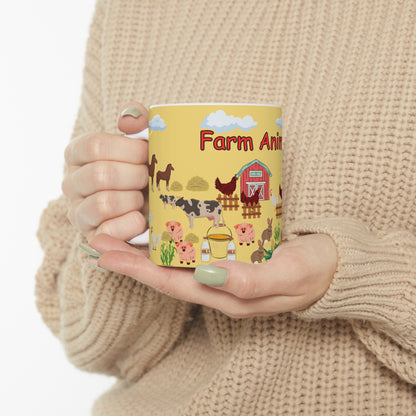 Farm Animals Yellow Ceramic Mug 11oz