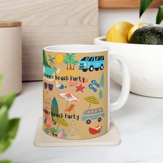 Summer Beach Party Beige Ceramic Mug 11oz