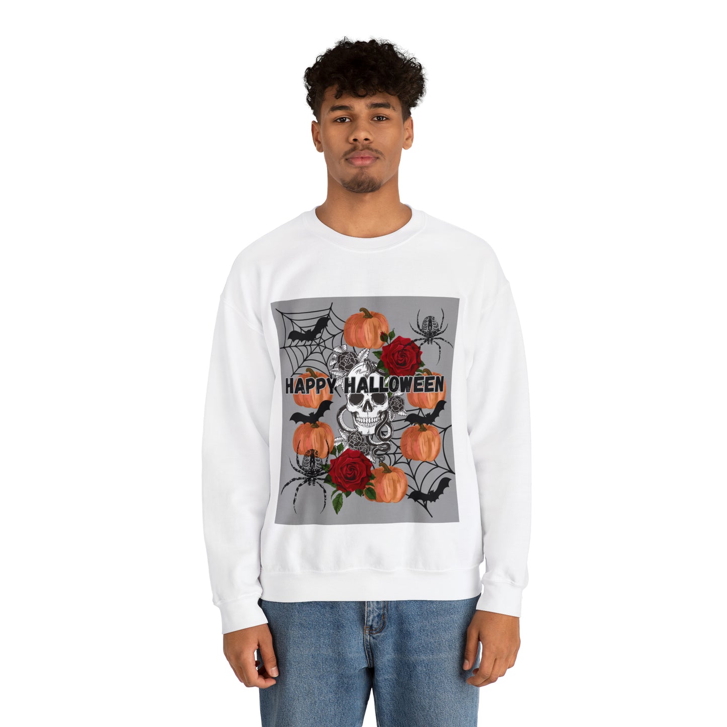 Happy Halloween Grey Ground Unisex Heavy Blend™ Crewneck Sweatshirt