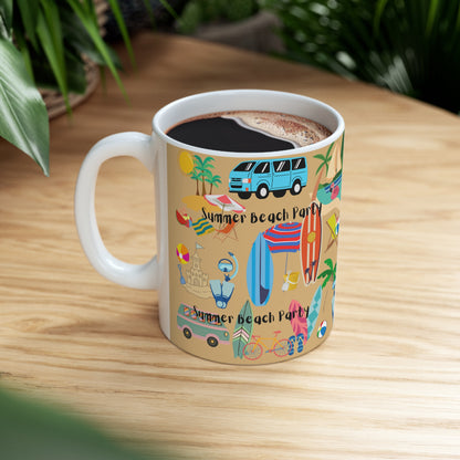 Summer Beach Party Beige Ceramic Mug 11oz