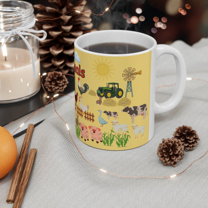 Farm Animals Yellow Ceramic Mug 11oz