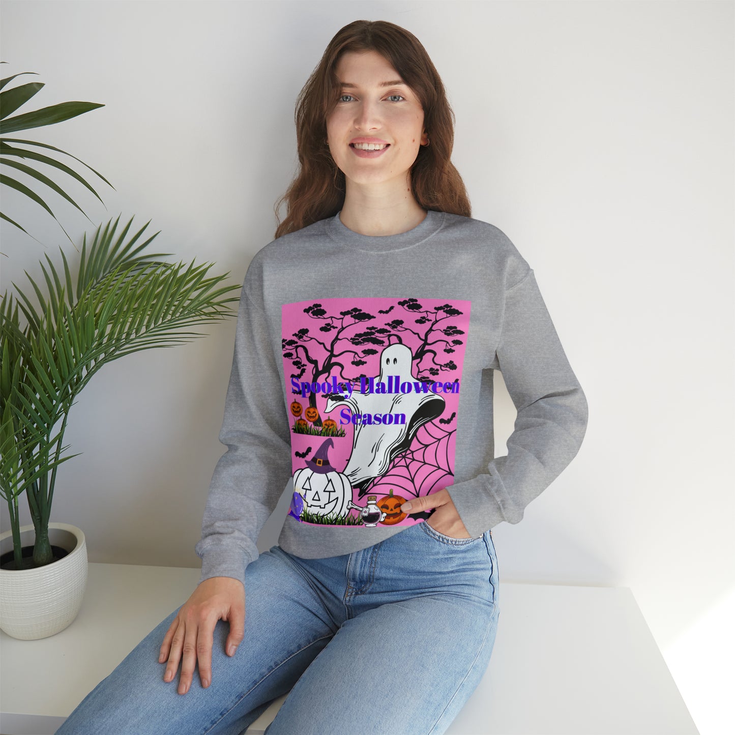 Spooky Halloween Season Pink Unisex Heavy Blend™ Crewneck Sweatshirt