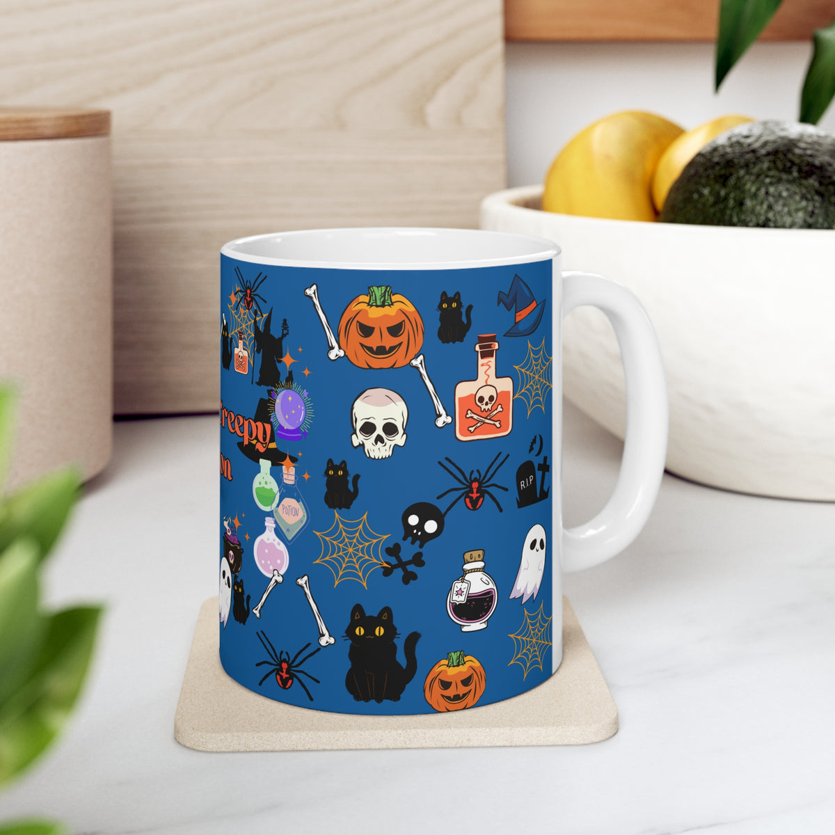 Spooky Creepy Season Blue Ceramic Mug 11oz