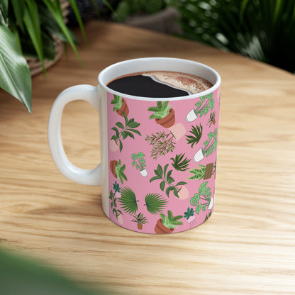 Plants and Doodles Pink Ceramic Mug 11oz